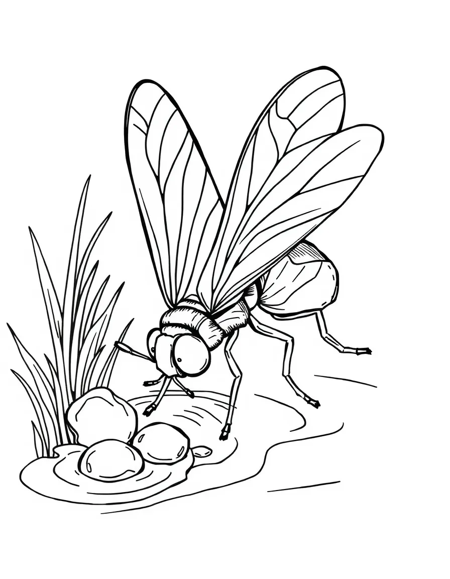 A caddisfly near water with tent-like wings
