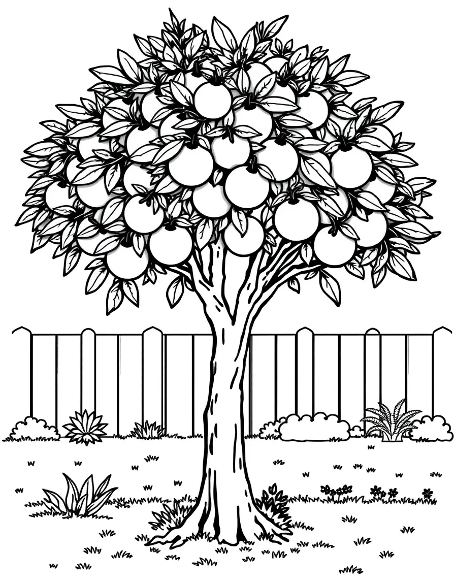an orange tree in the backyard.