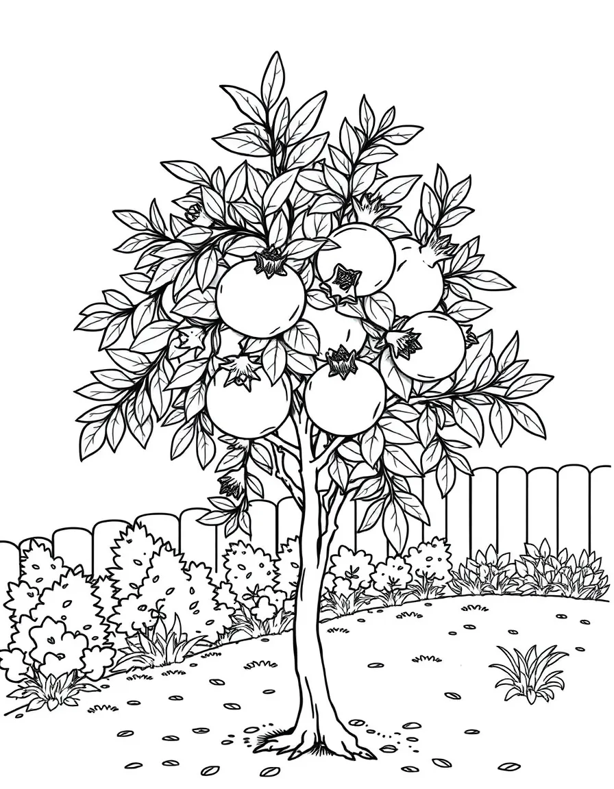 a pomegranate tree in the backyard.