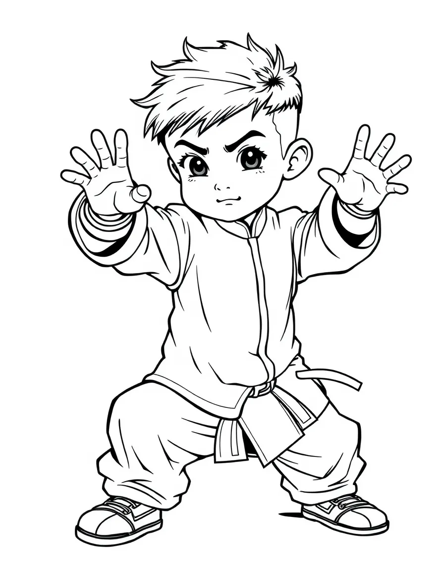 (sports) a boy is practicing kung fu