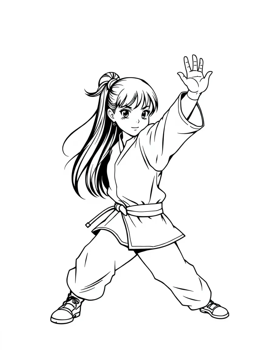 (sports) a girl is practicing kung fu