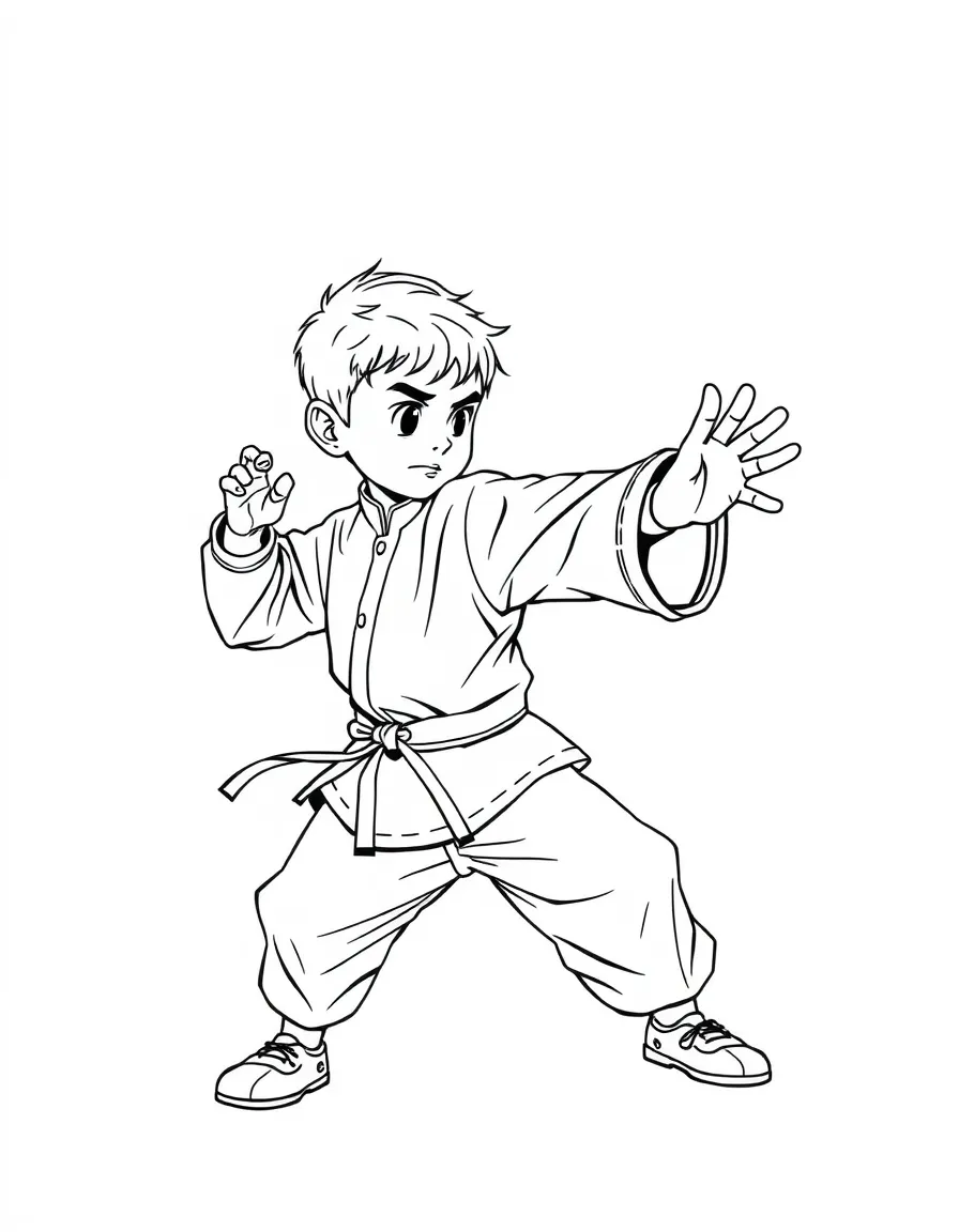 (sports) a boy is practicing kung fu