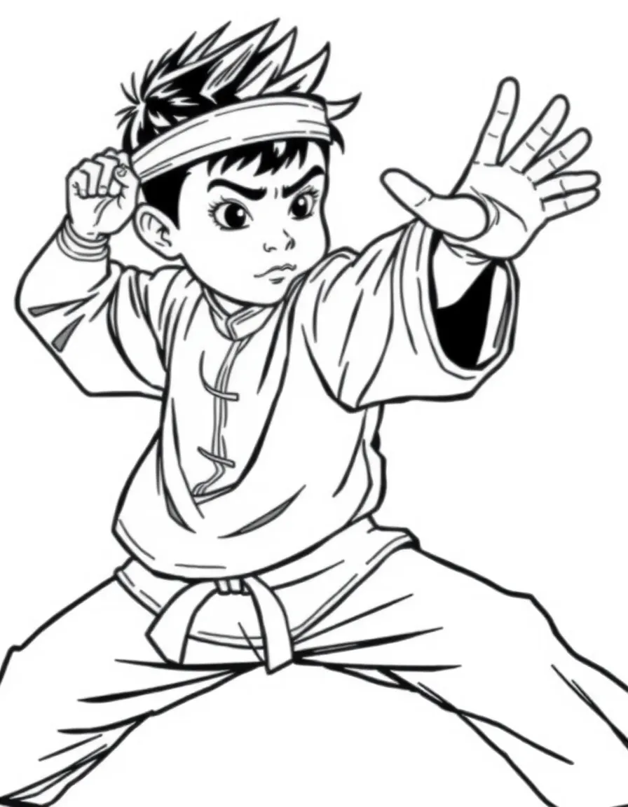 (sports) a boy is practicing kung fu