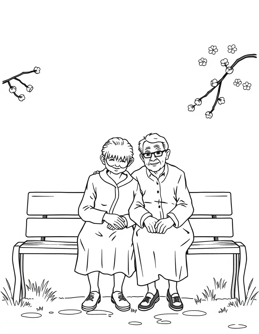 an old couple sitting on a bench