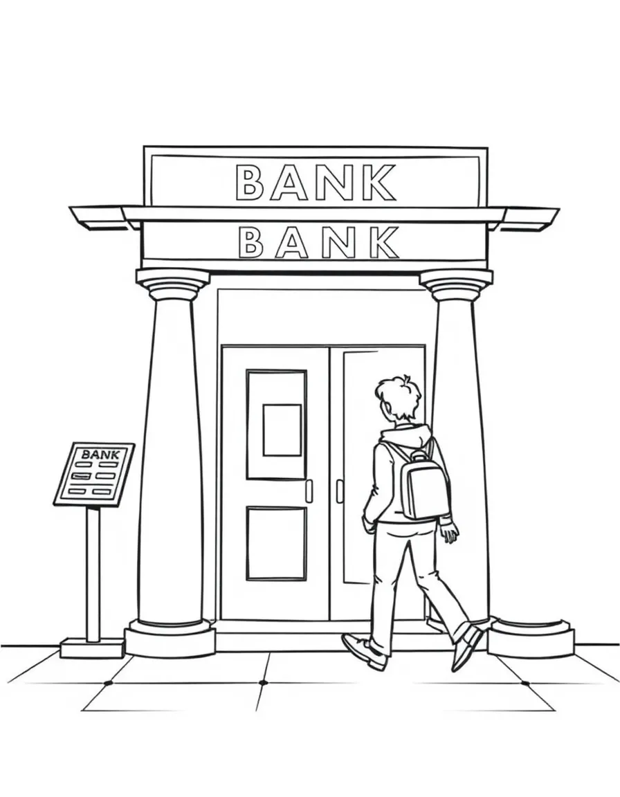 A person walks into a bank.