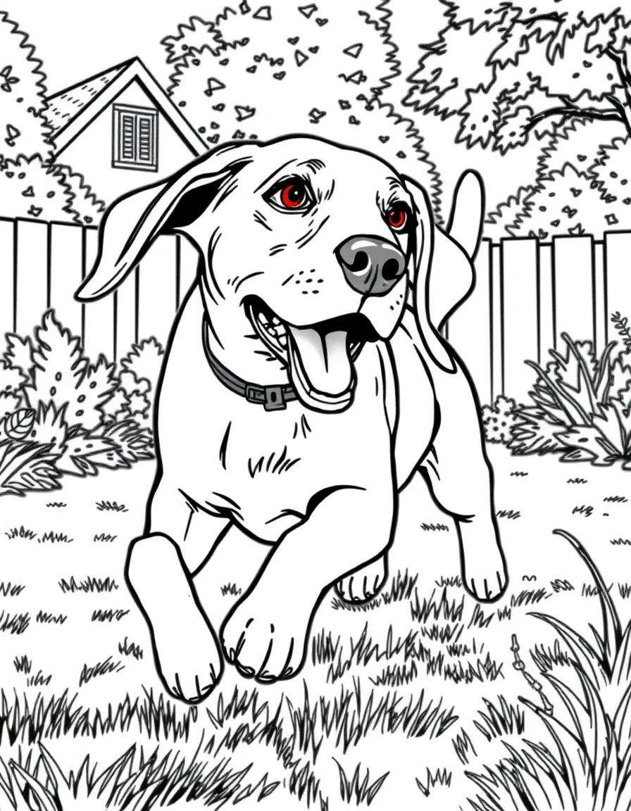 A beagle dog running in backyard