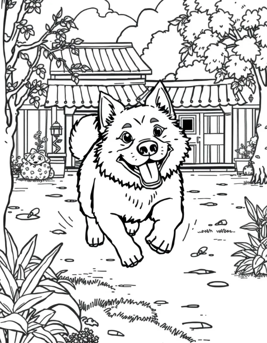 A Chinese Village Dog, also known as Tugou, running in backyard