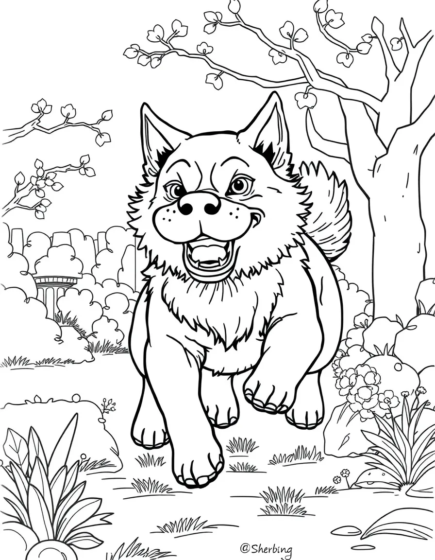 A Chinese Garden Dog, also known as Tugou, running in backyard