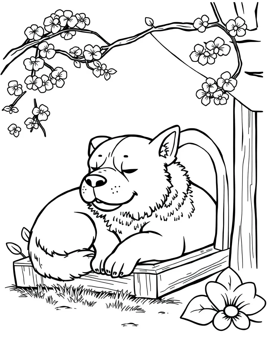 A Chinese Garden Dog, also known as Tugou, sleeps in a dog house.