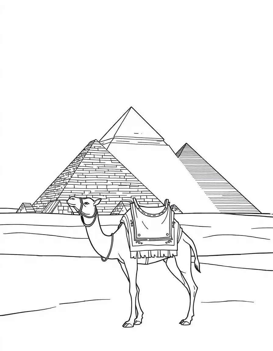 (Arab) The Pyramids of Giza with a camel in front