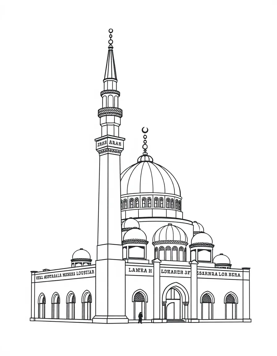 (Arab) A mosque with a tall minaret and dome