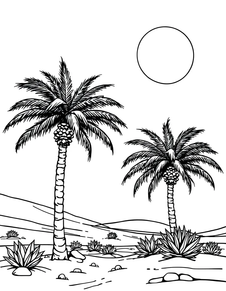 (Arab) A palm tree oasis in the desert
