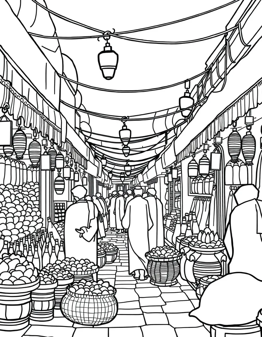 (Arab) Traditional Arabic marketplace (souq) scene