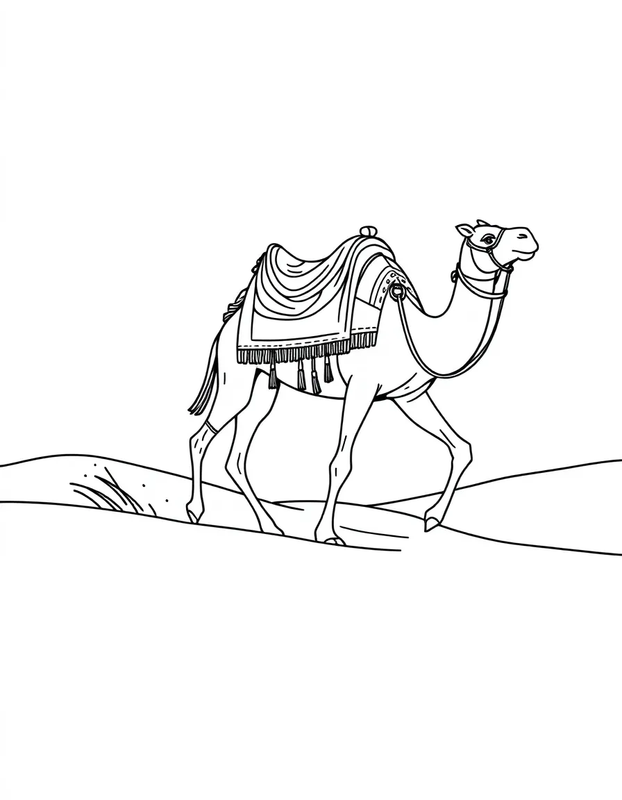 (Arab) A camel caravan crossing sand dunes