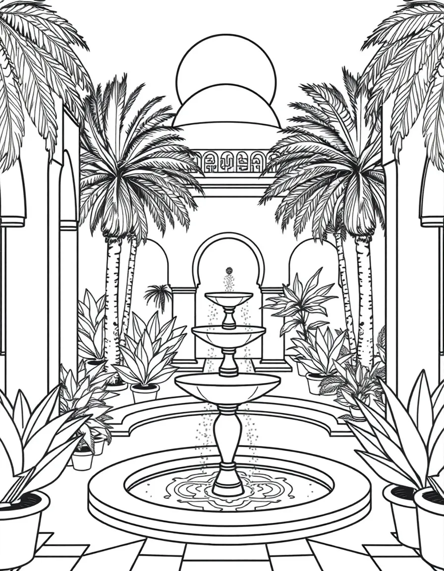 (Arab) A traditional Arabic garden with fountains