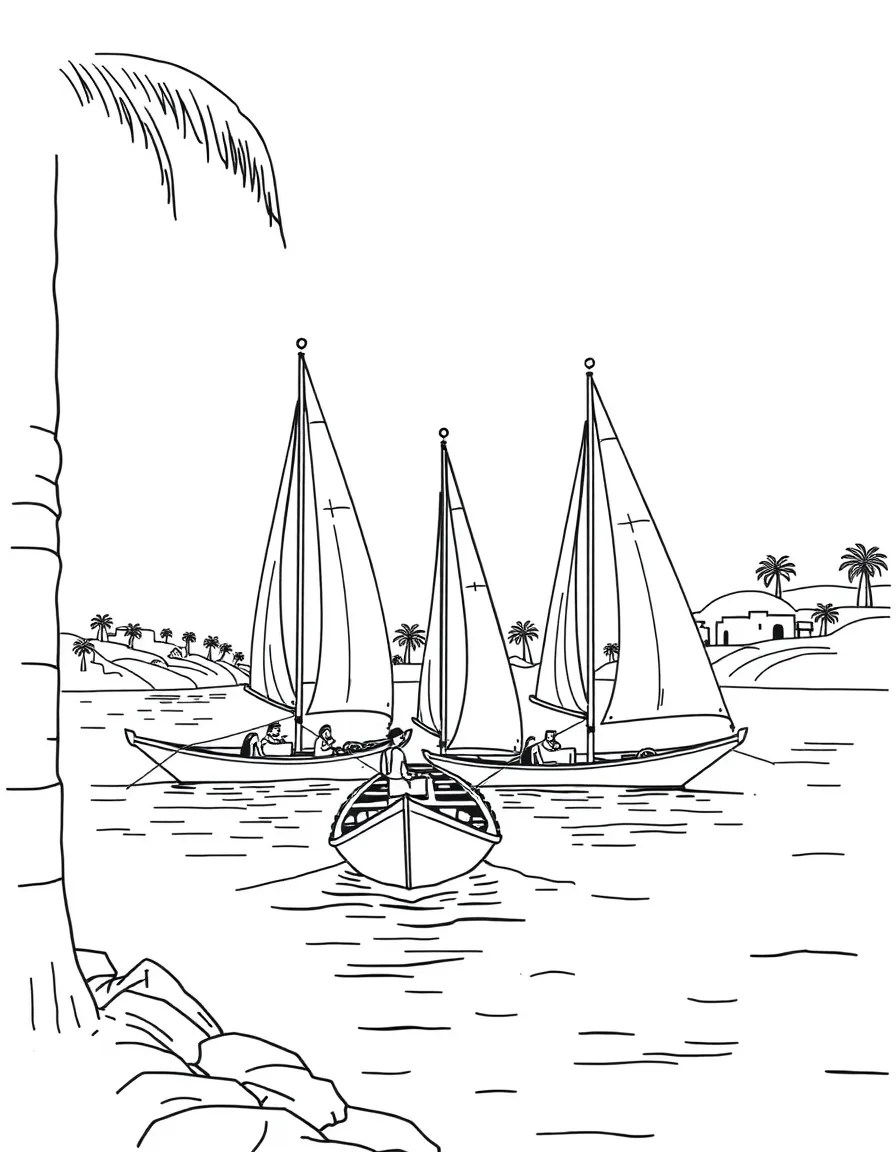 (Arab) Egyptian Nile River with felucca boats