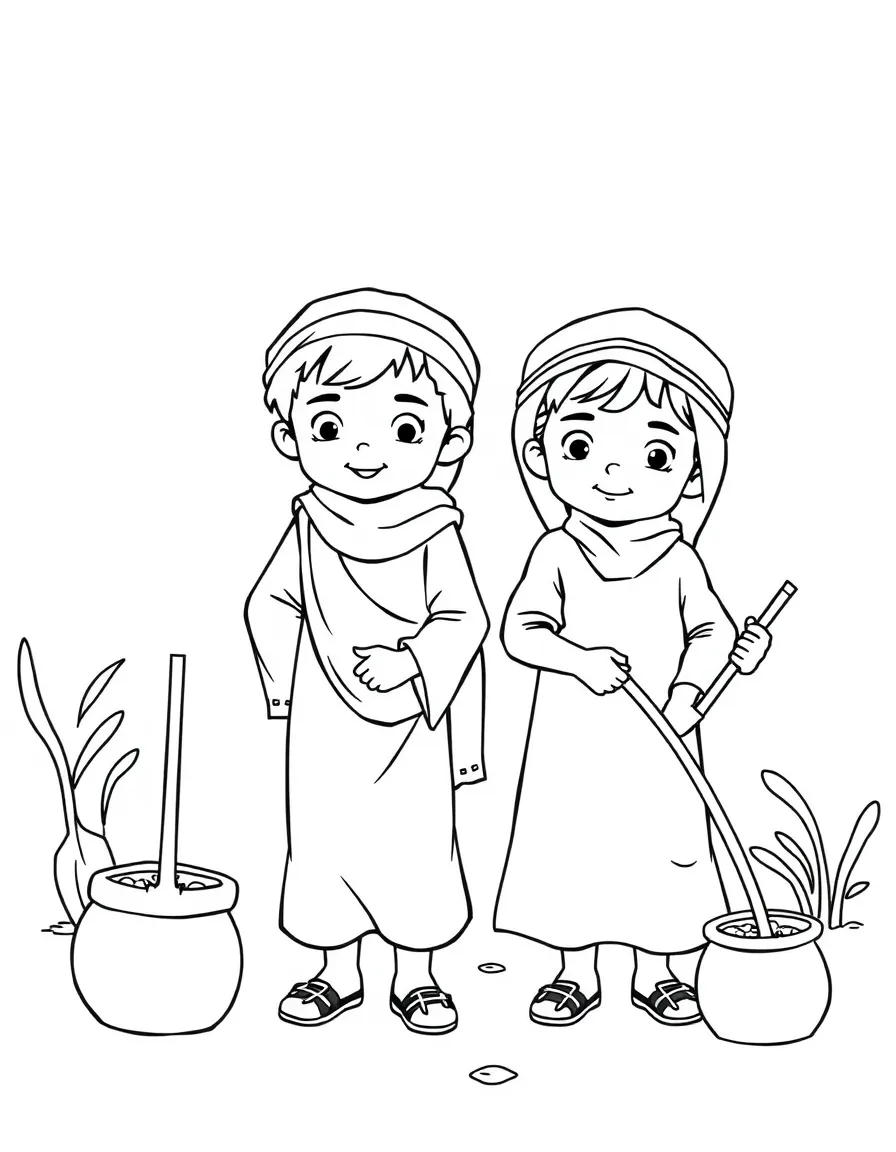 (Arab) Arabic children helping with chores