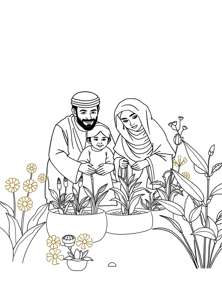 (Arab) Arabic family gardening together