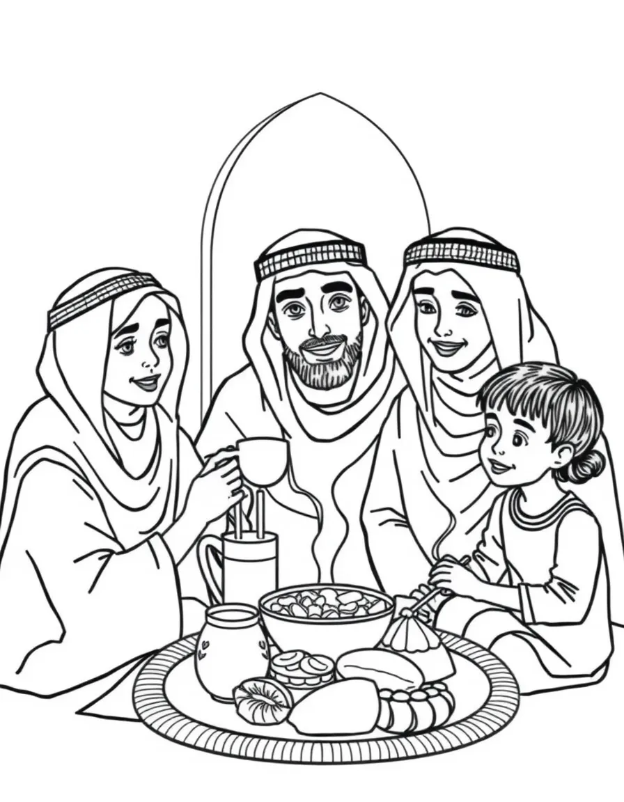 (Arab) Arabic family having breakfast