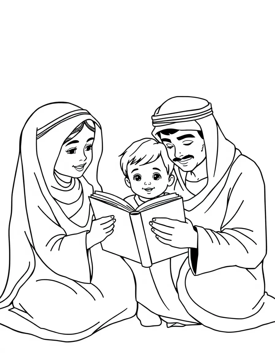 (Arab) Arabic family reading together