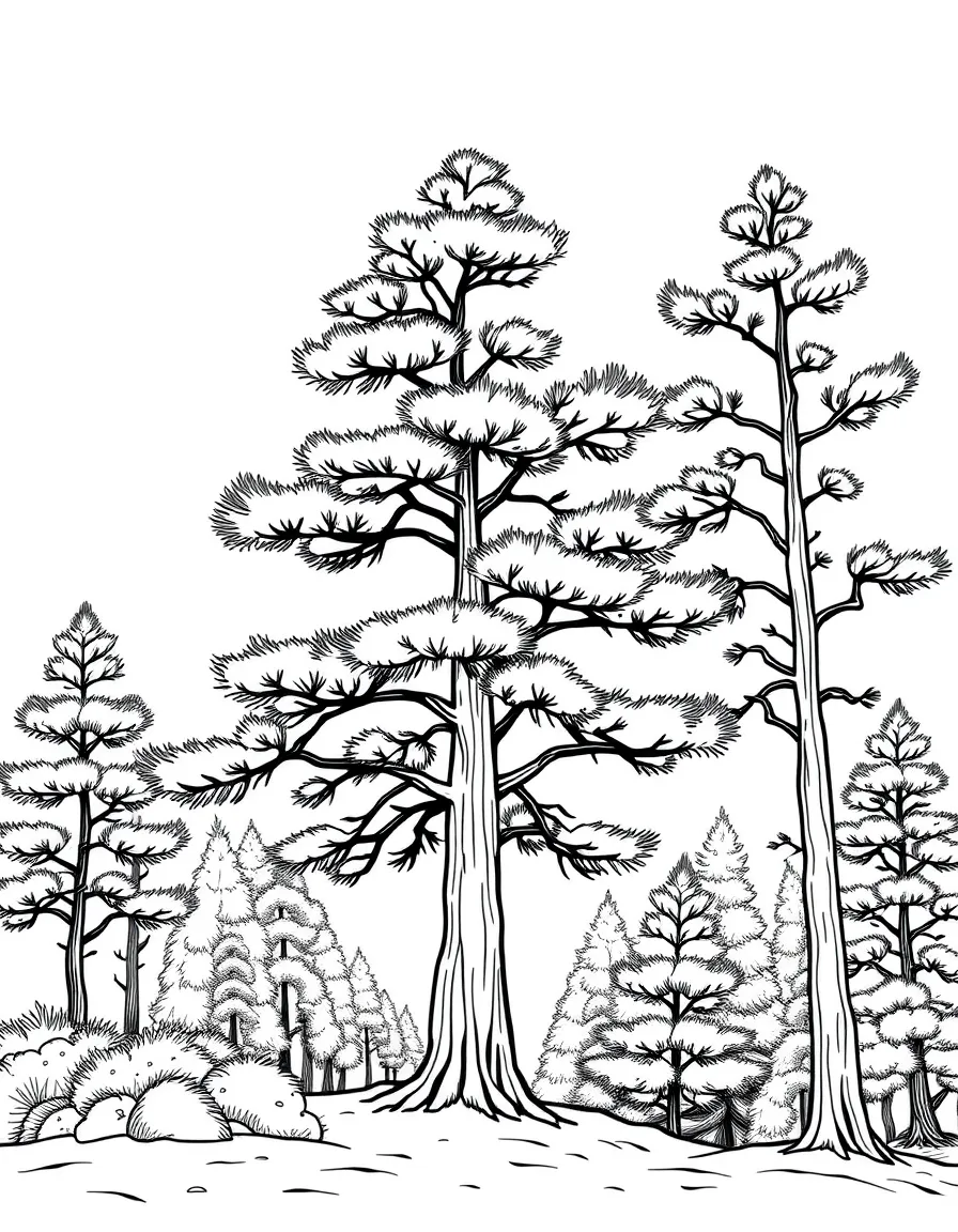 Korean pine trees (national tree) in a simple forest scene