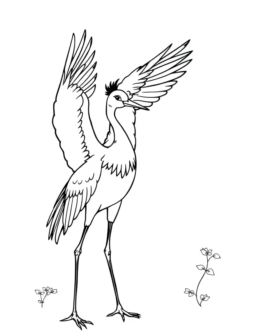 Korean crane birds (symbol of longevity) flying or standing in simple poses