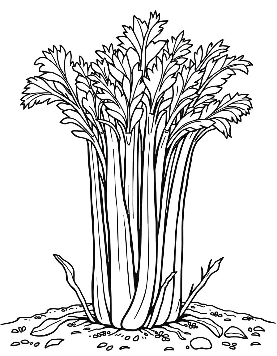 A bunch of celery stalks growing from the ground