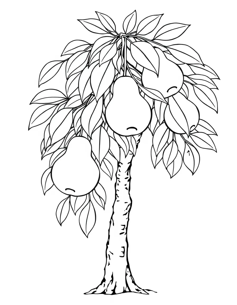 A pear tree with green pears and long branches
