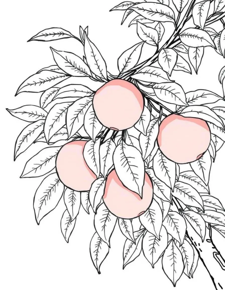 A peach tree with juicy peaches and fluffy leaves