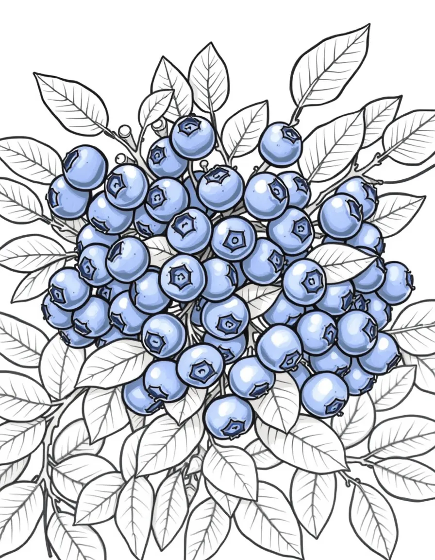 A blueberry bush full of tiny blue berries