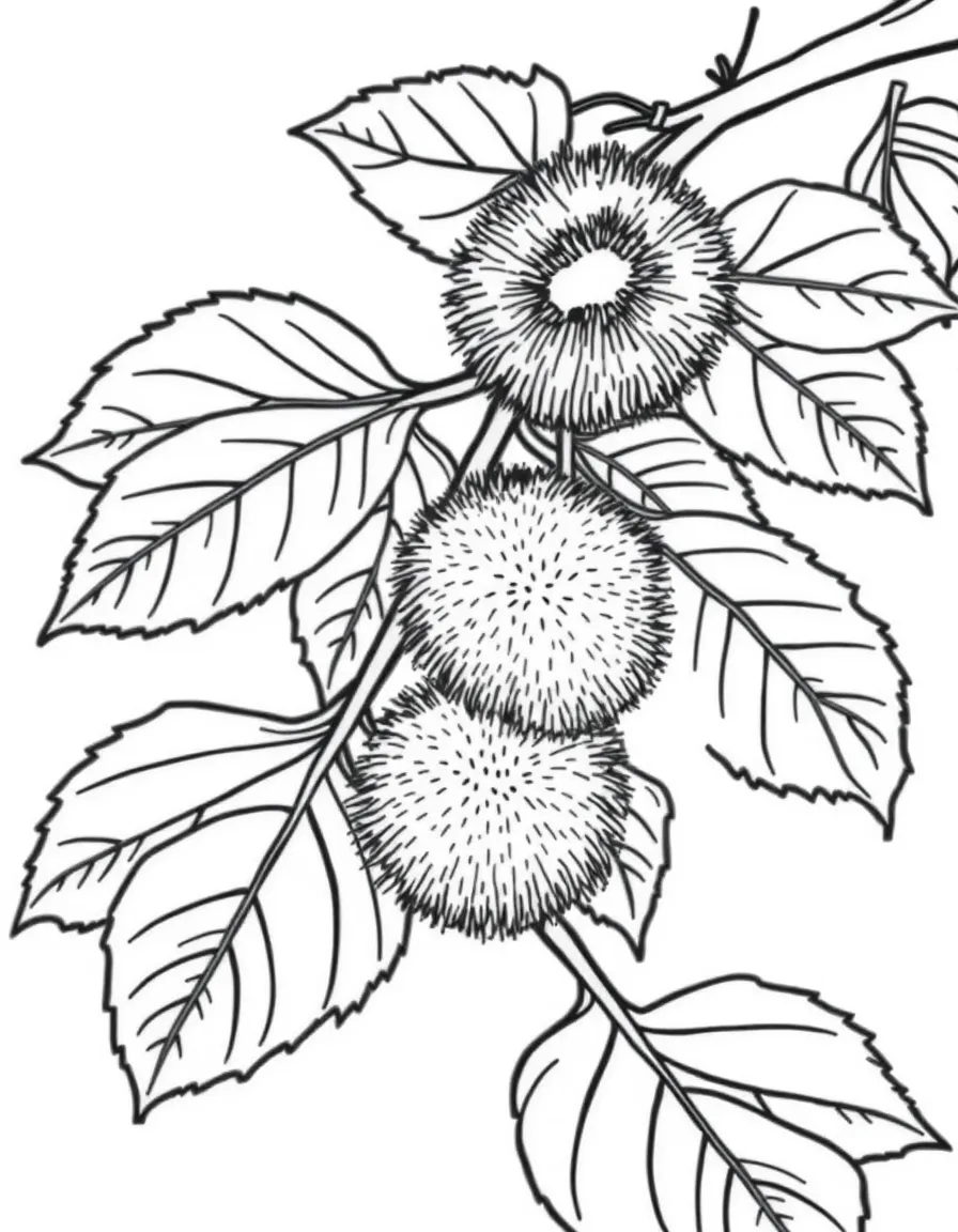 A kiwi vine with fuzzy kiwi fruits and big leaves