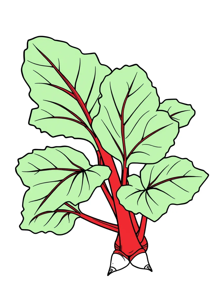 A rhubarb plant with red stalks and big green leaves