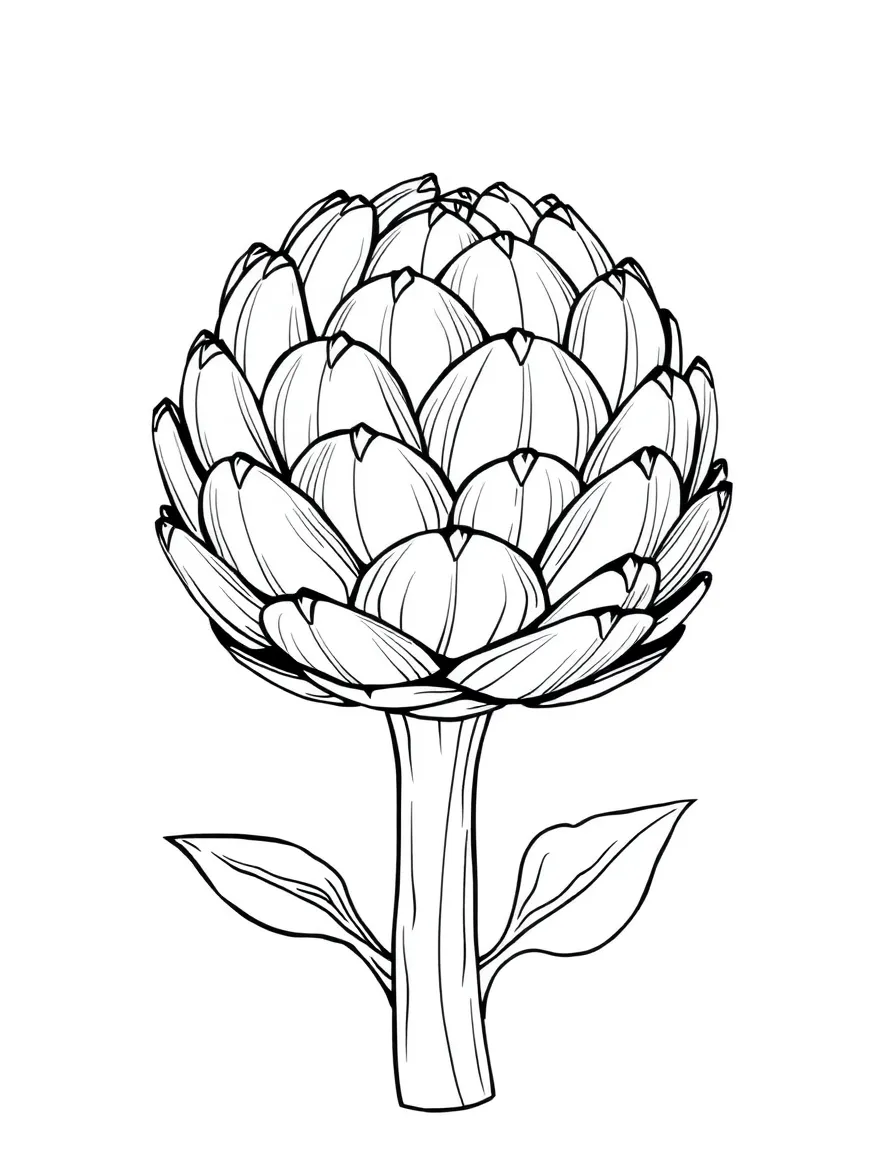 An artichoke plant with a thick stem and flower bud