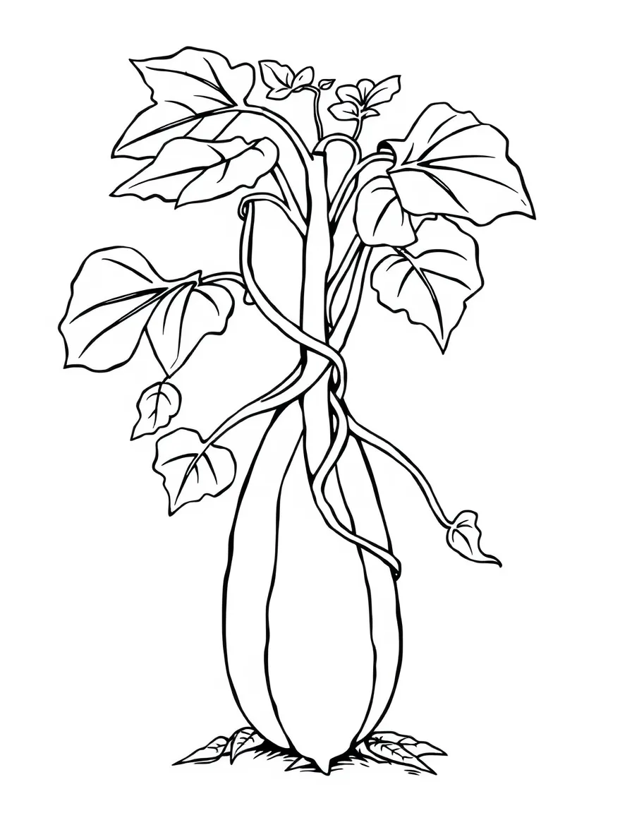 A jicama plant with a big root and vine-like stems