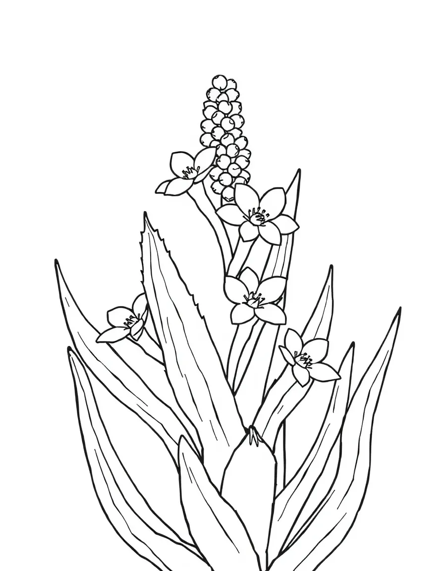 A yucca plant with spiky leaves and white flowers