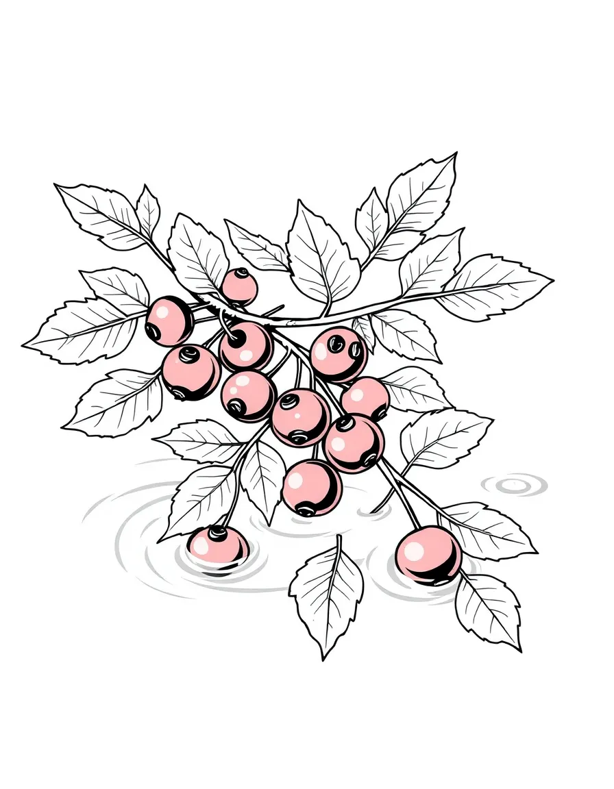 A cranberry vine with berries floating in water
