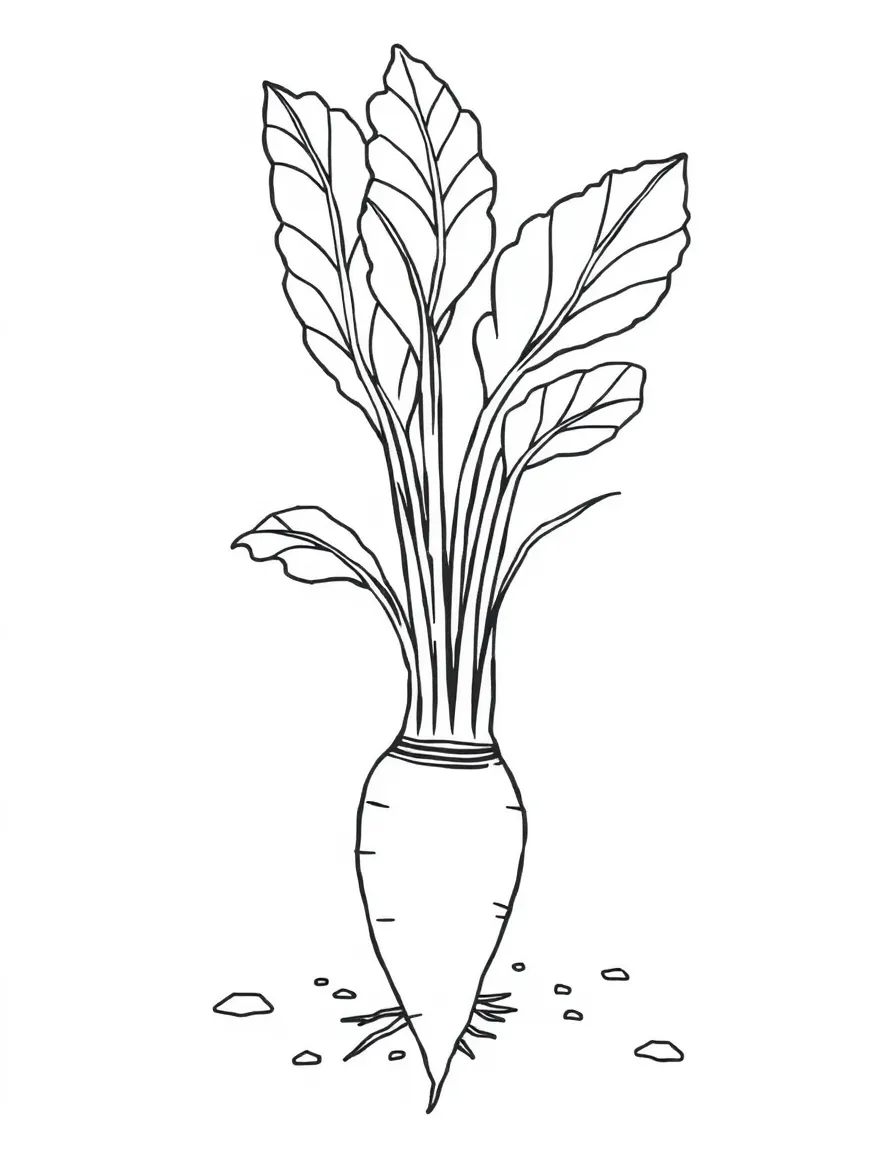 A parsnip growing in the garden with white root