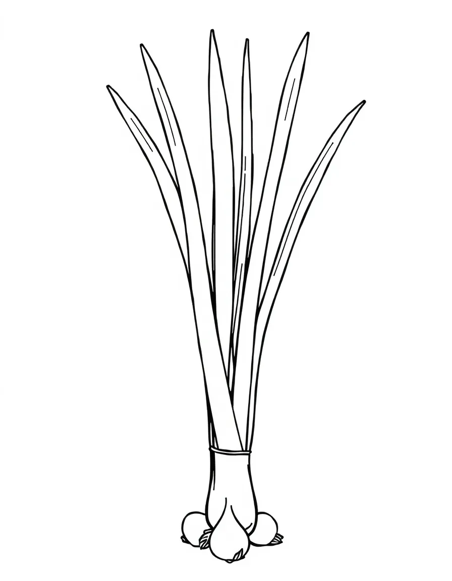 A scallion plant with long green shoots