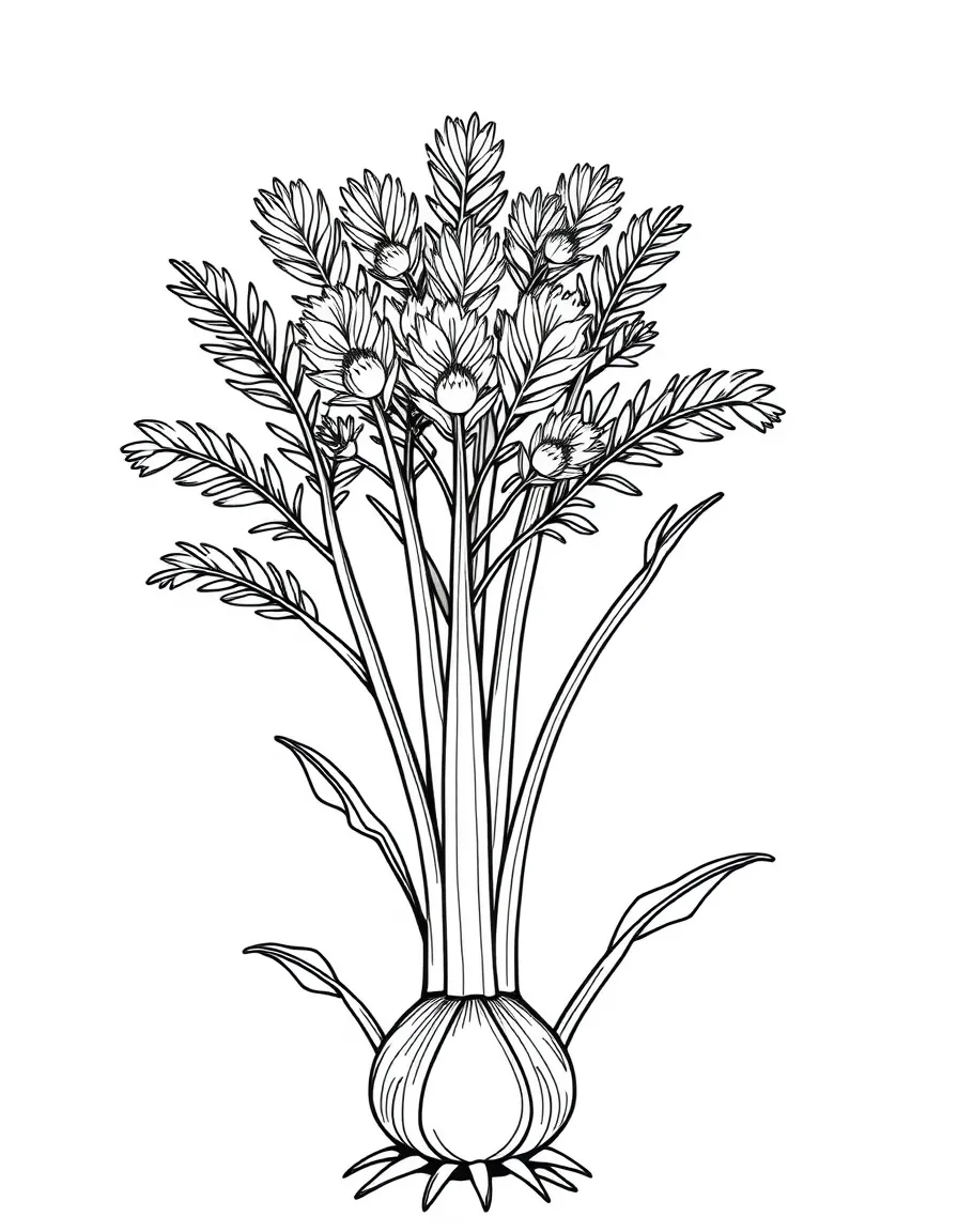 A fennel plant with feathery leaves and bulb base