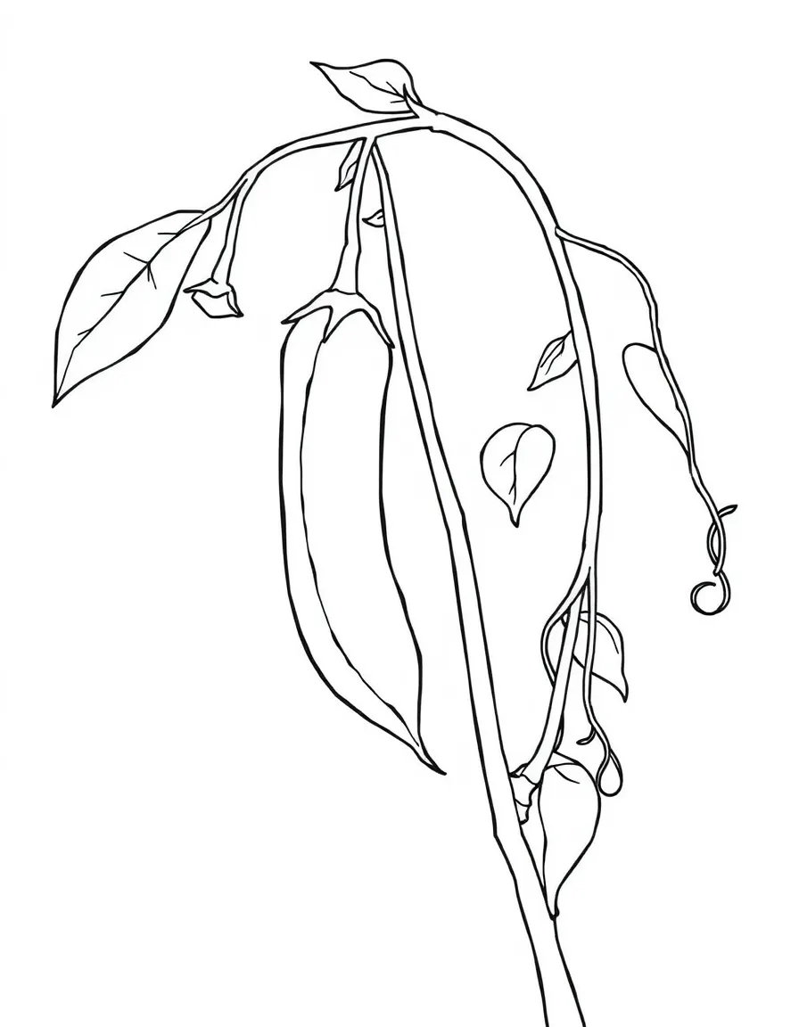 A snow pea plant with flat pods and tendrils