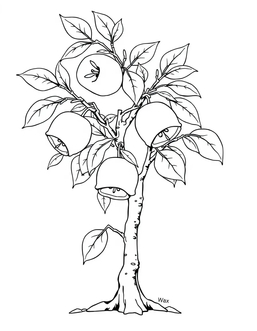 A wax apple tree with bell-shaped fruit