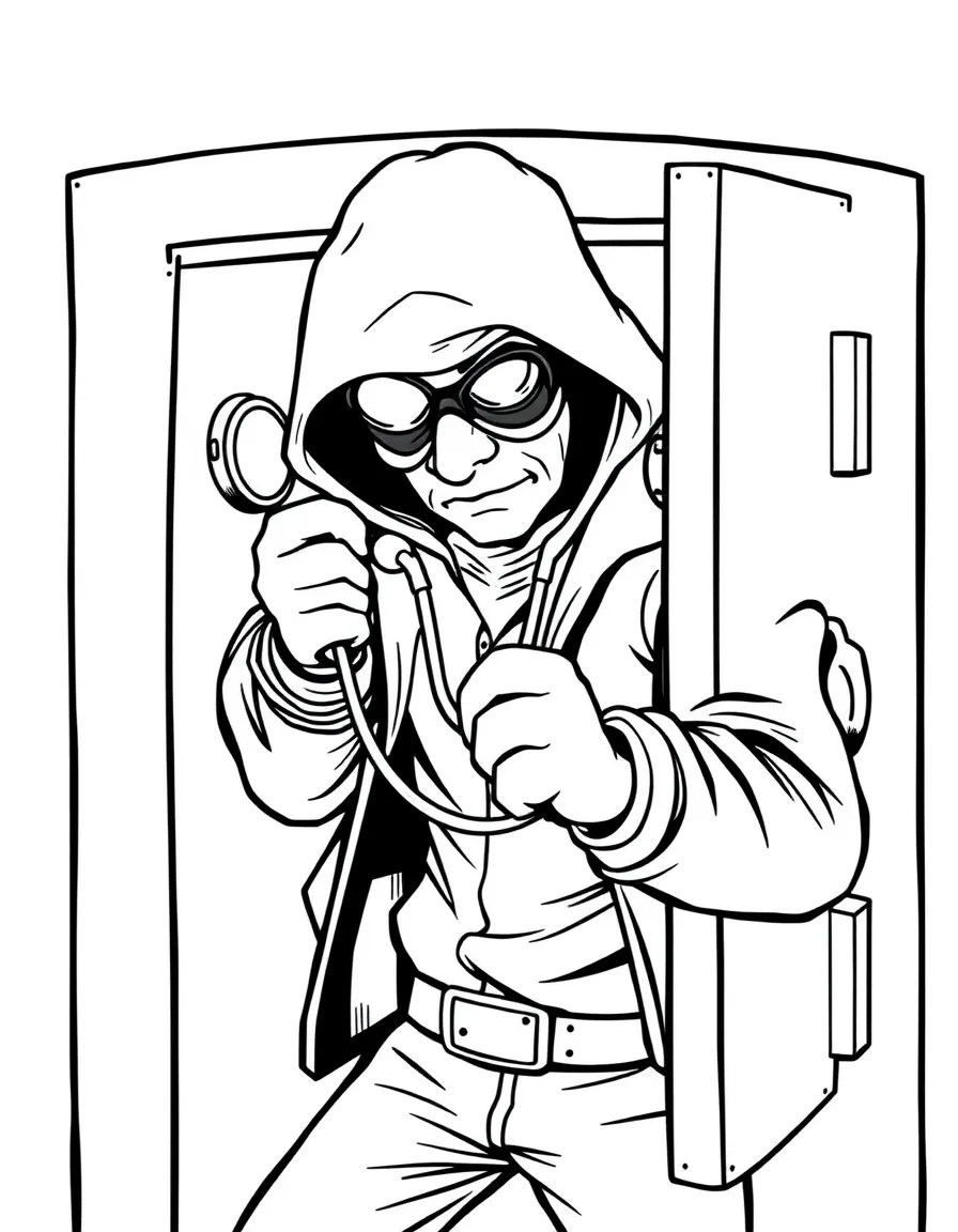 A robber trying to open a safe with a stethoscope