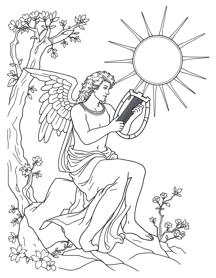 (Greek mythology) Apollo playing a lyre under the sun