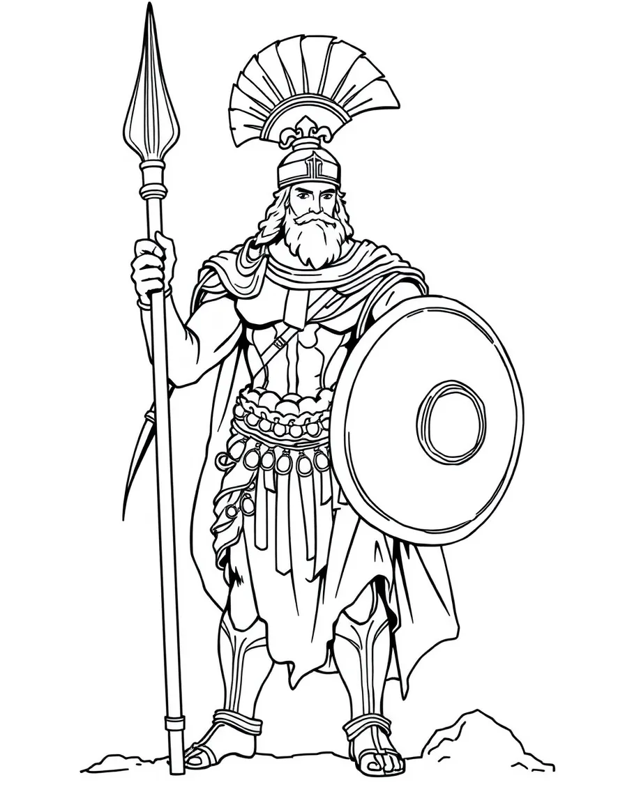 (Greek mythology) Ares in armor holding a spear