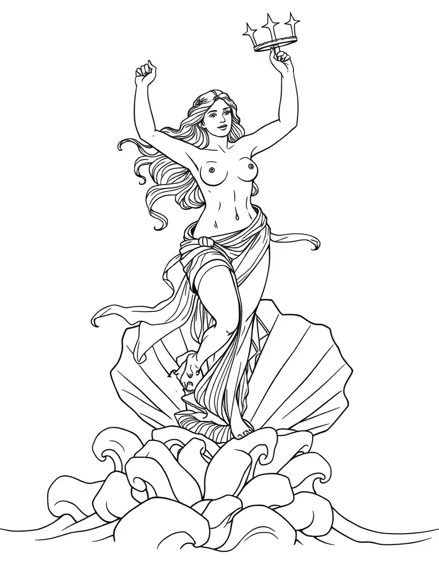 (Greek mythology) Aphrodite rising from the sea on a seashell