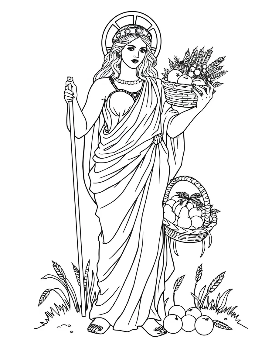 (Greek mythology) Demeter with a basket of wheat and fruits