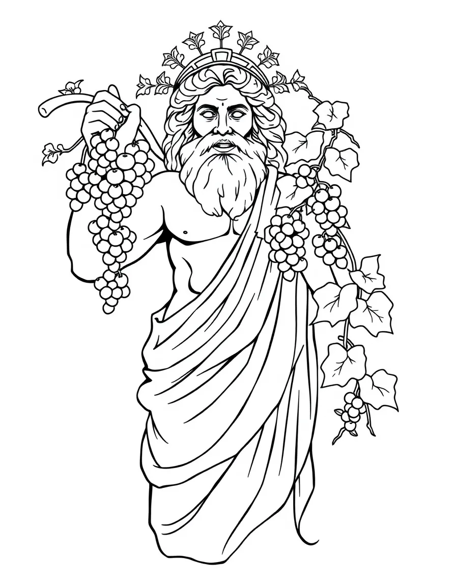 (Greek mythology) Dionysus holding a grapevine and smiling
