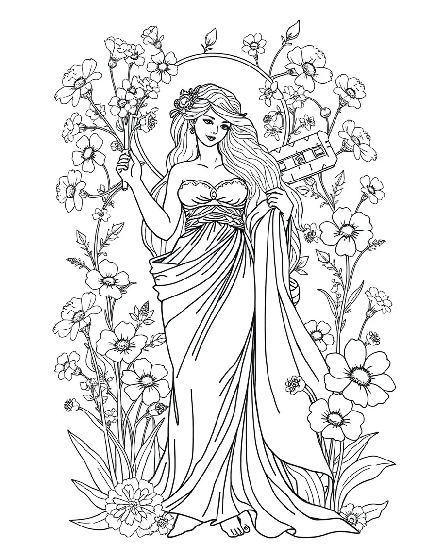 (Greek mythology) Persephone surrounded by spring flowers