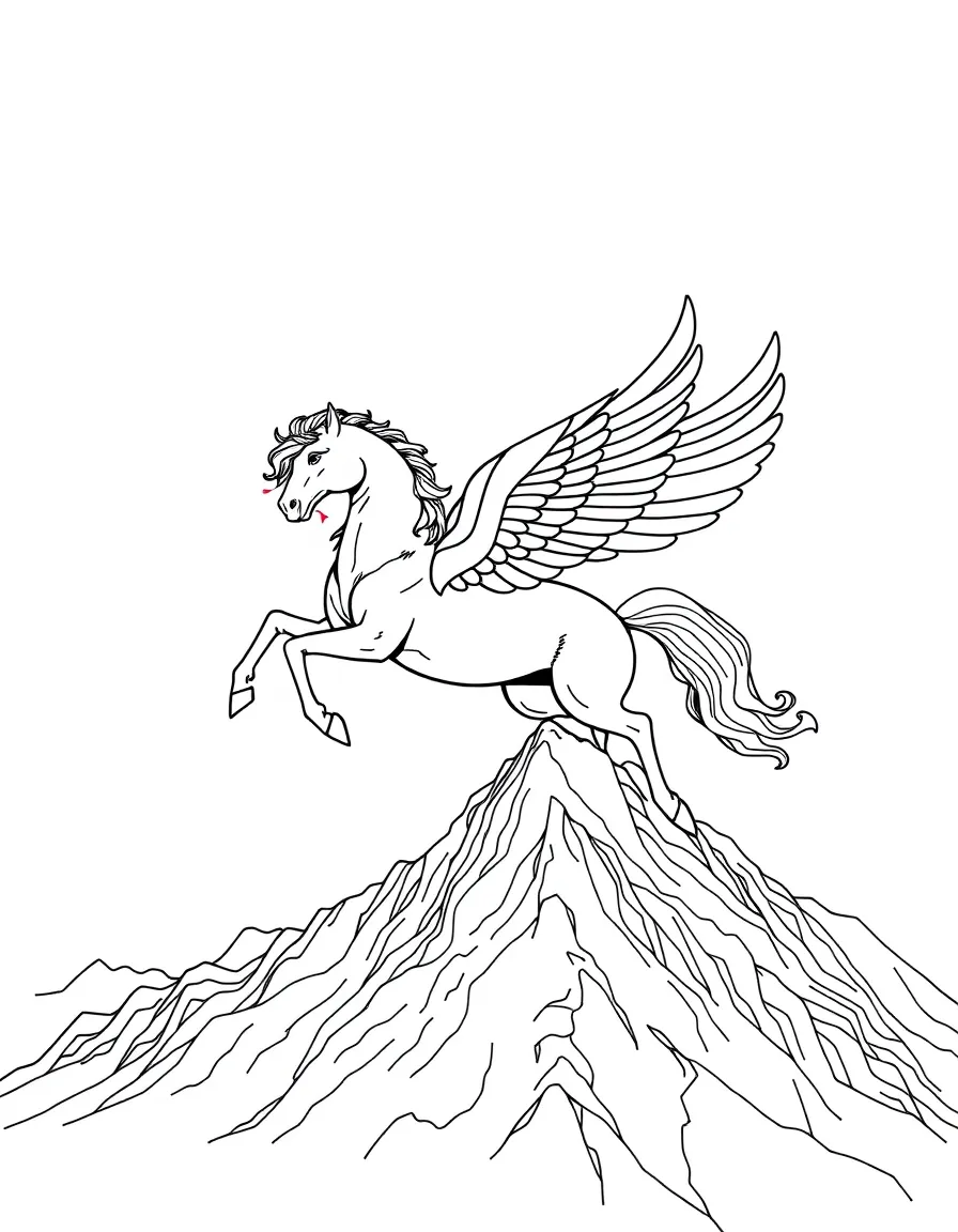 (Greek mythology) Pegasus flying over Mount Olympus