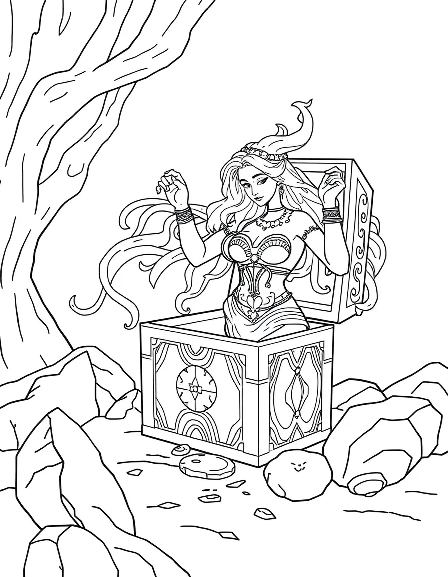 (Greek mythology) Pandora opening her magical box